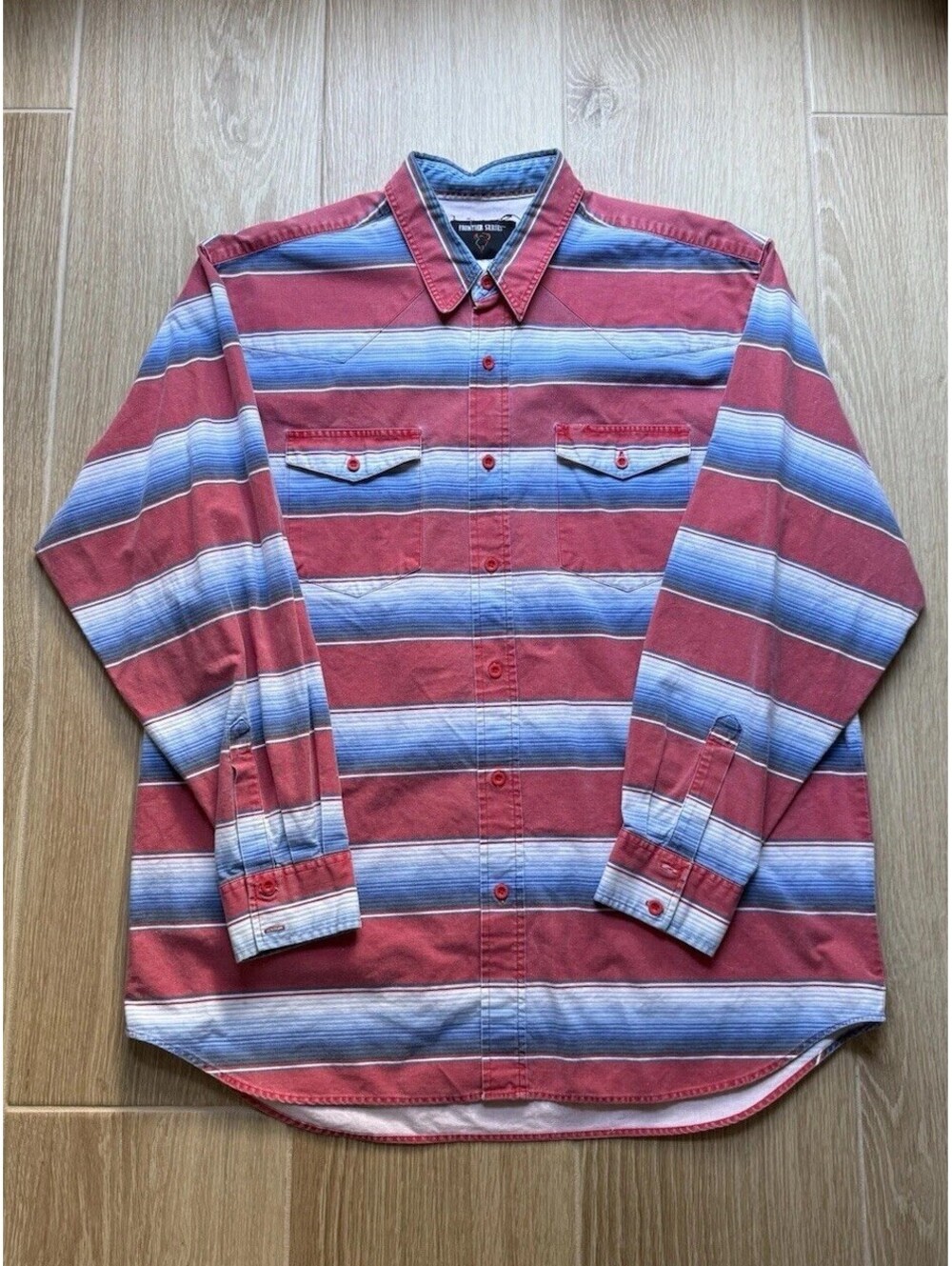 Vtg Frontier Series Men’s Western Button Down Shirt Long Sleeve Teal Aztec Sz XL